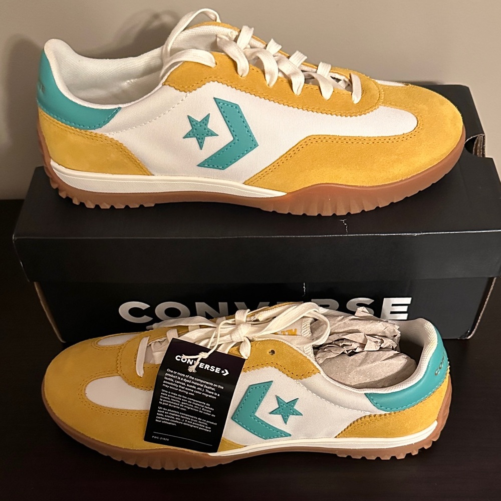 Converse White, Yellow, and Teal Sneakers